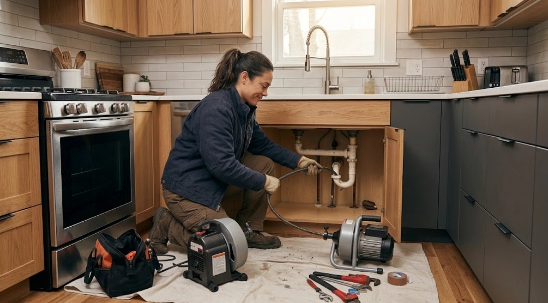 Kitchen sink drain cleaning and trap inspection in Downtown Brooklyn